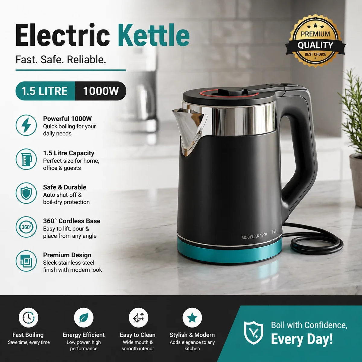 VIPRIC electric kettle 1.5L 1000W, cash on delivery across Pakistan