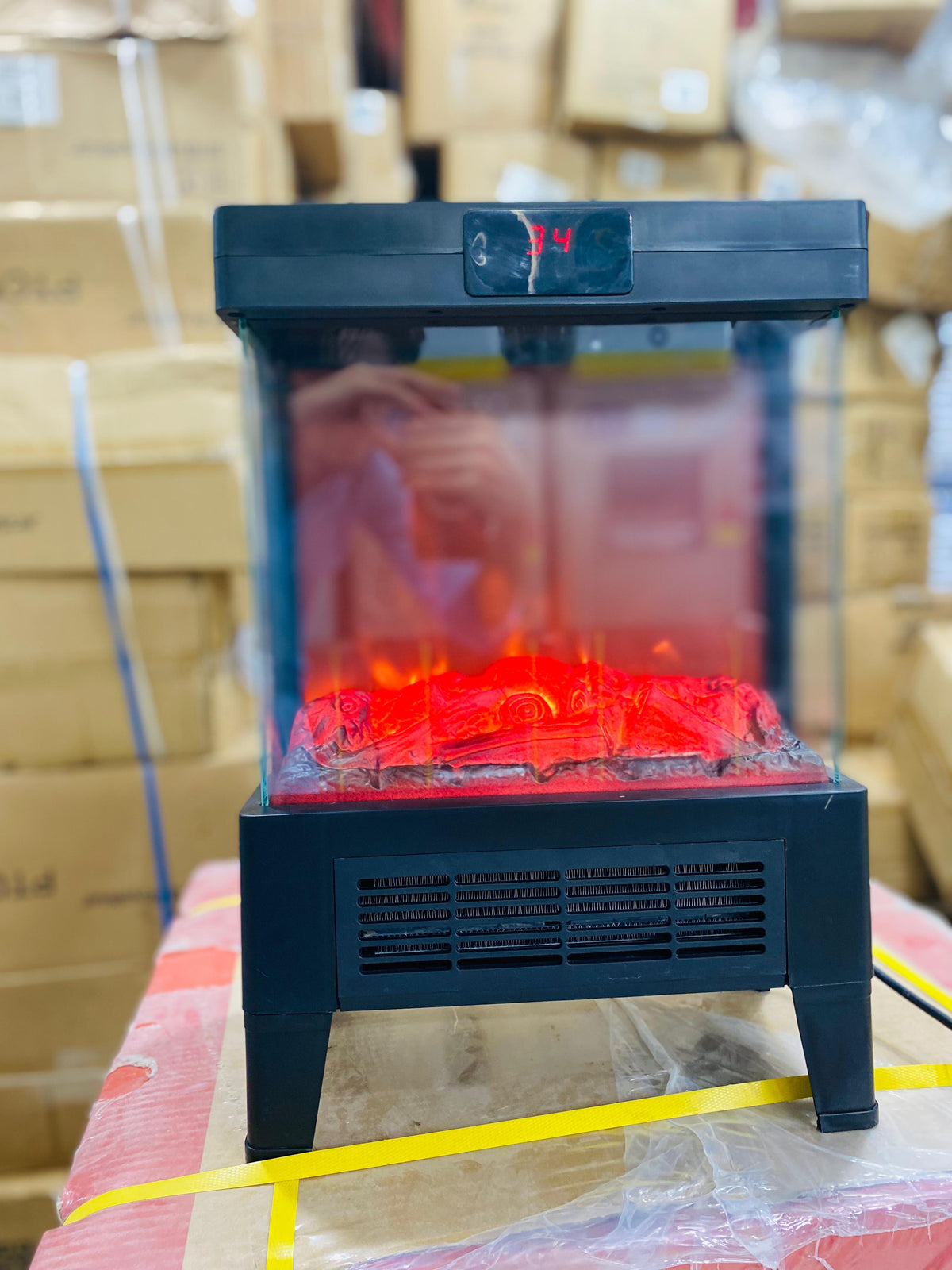 Flame effect heater side view